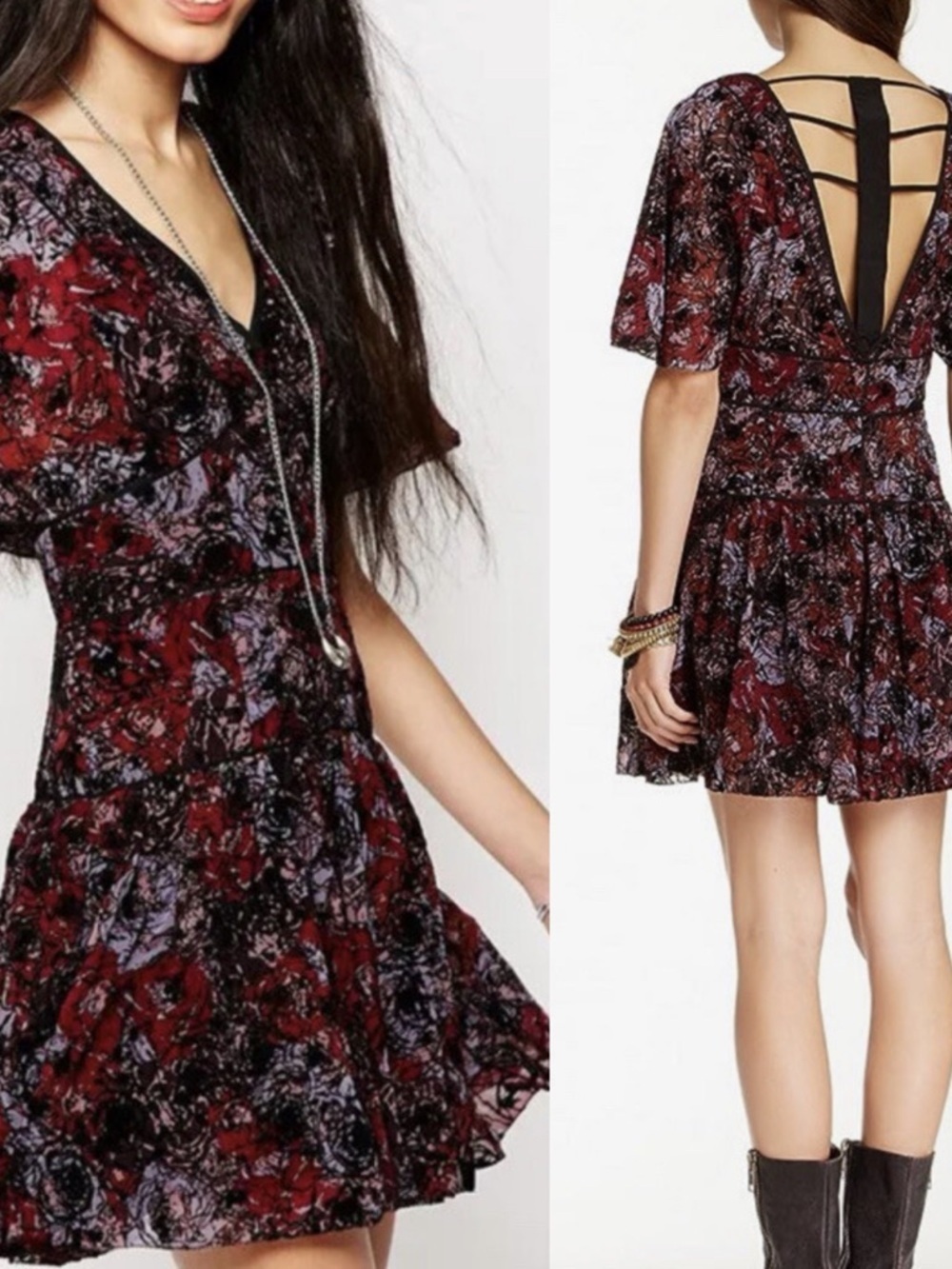 Free People Perfect Dream Dress Black Berry Combo Fit & Flare Size 4
